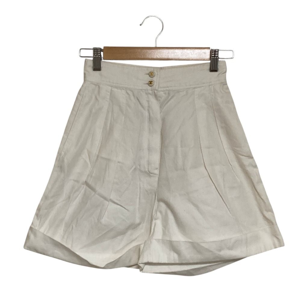 Chanel Vintage T-tuck Cotton Shorts 36 White