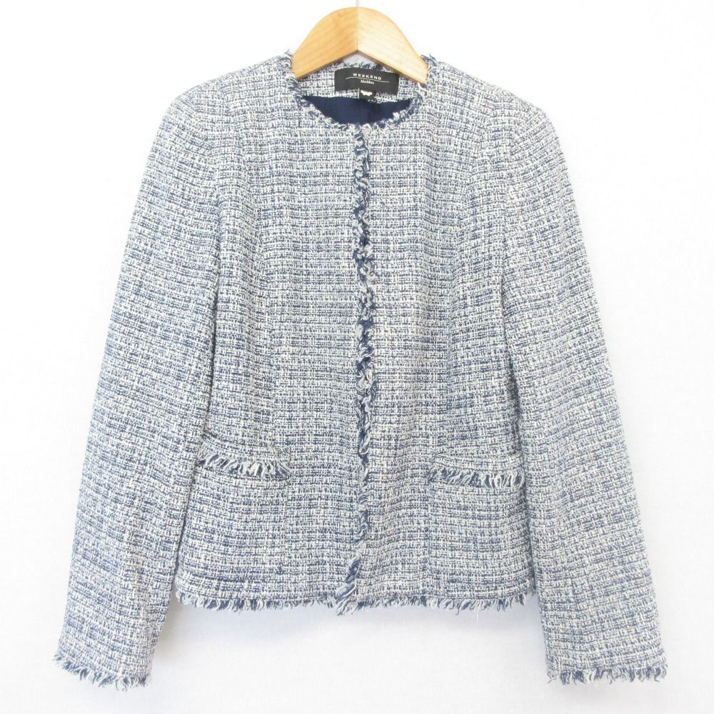 Max Mara Weekend Tweed Jacket 36 Navy White