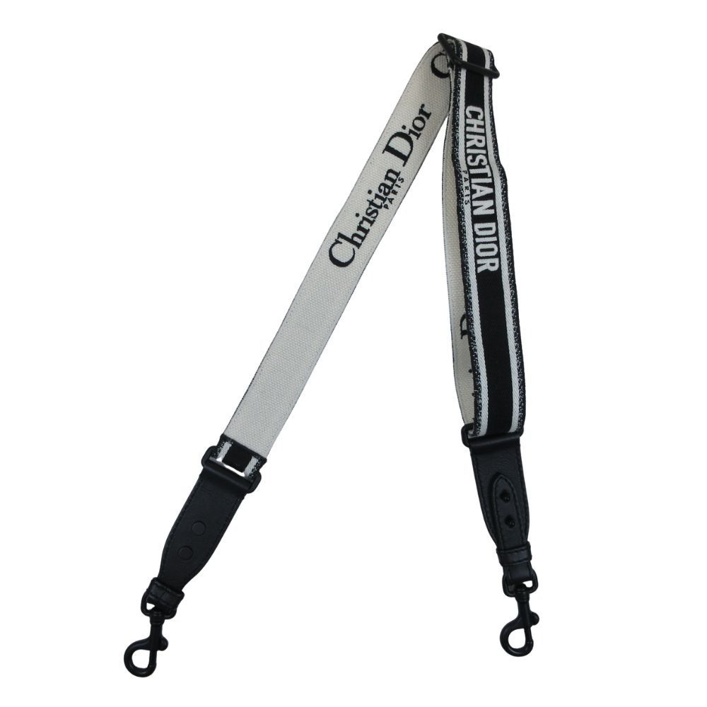 Dior Shoulder Strap Embroidery Signature Logo Bag White Black — view 2