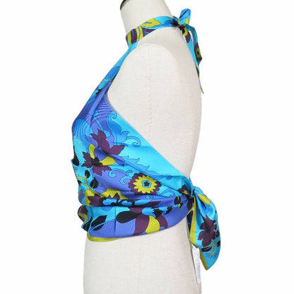 Dior Flower Halter Neck Silk Top Shirt Blouse Blue — view 2