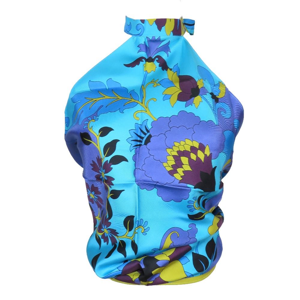 Dior Flower Halter Neck Silk Top Shirt Blouse Blue