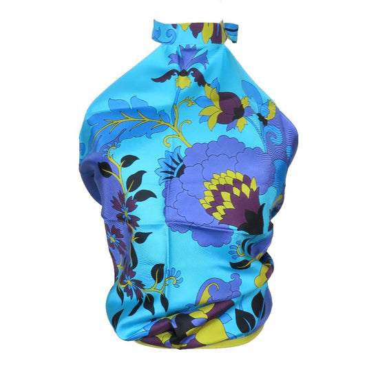 Dior Flower Halter Neck Silk Top Shirt Blouse Blue