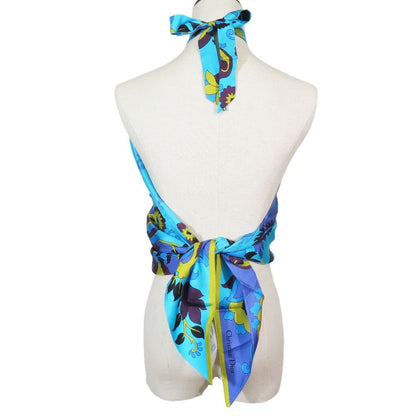 Dior Flower Halter Neck Silk Top Shirt Blouse Blue — view 3