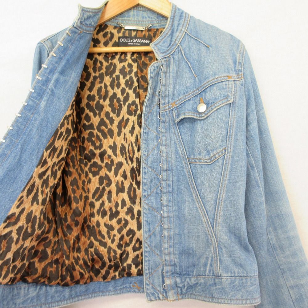Dolce & Gabbana Leopard Denim Jacket 38 Blue — view 3