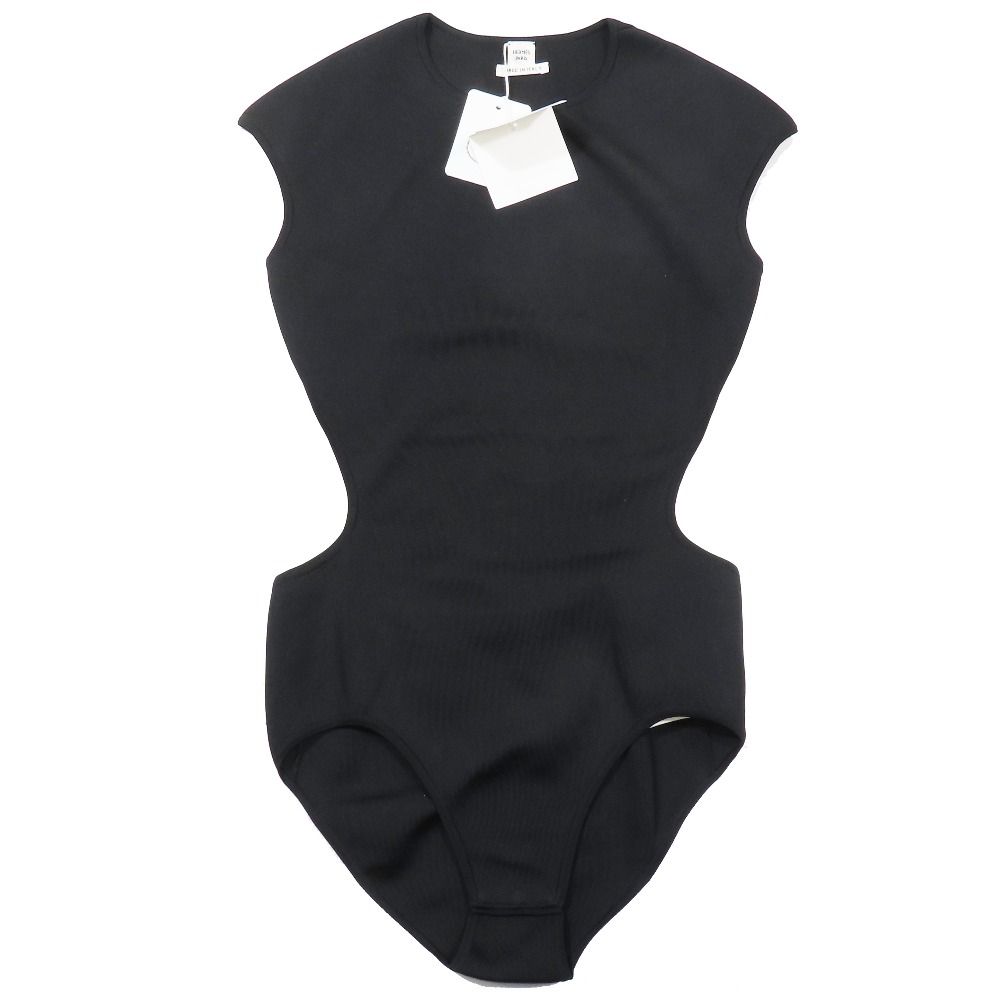 Hermes Sleeveless Bodice Leotard Back Open Silk Knit Top 38 Black