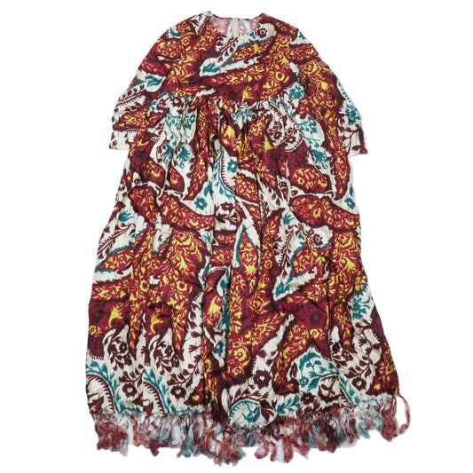 Dior 3/4 Sleeve Dress Flare Skirt Long Length Tassel All Over Pattern Silk 38