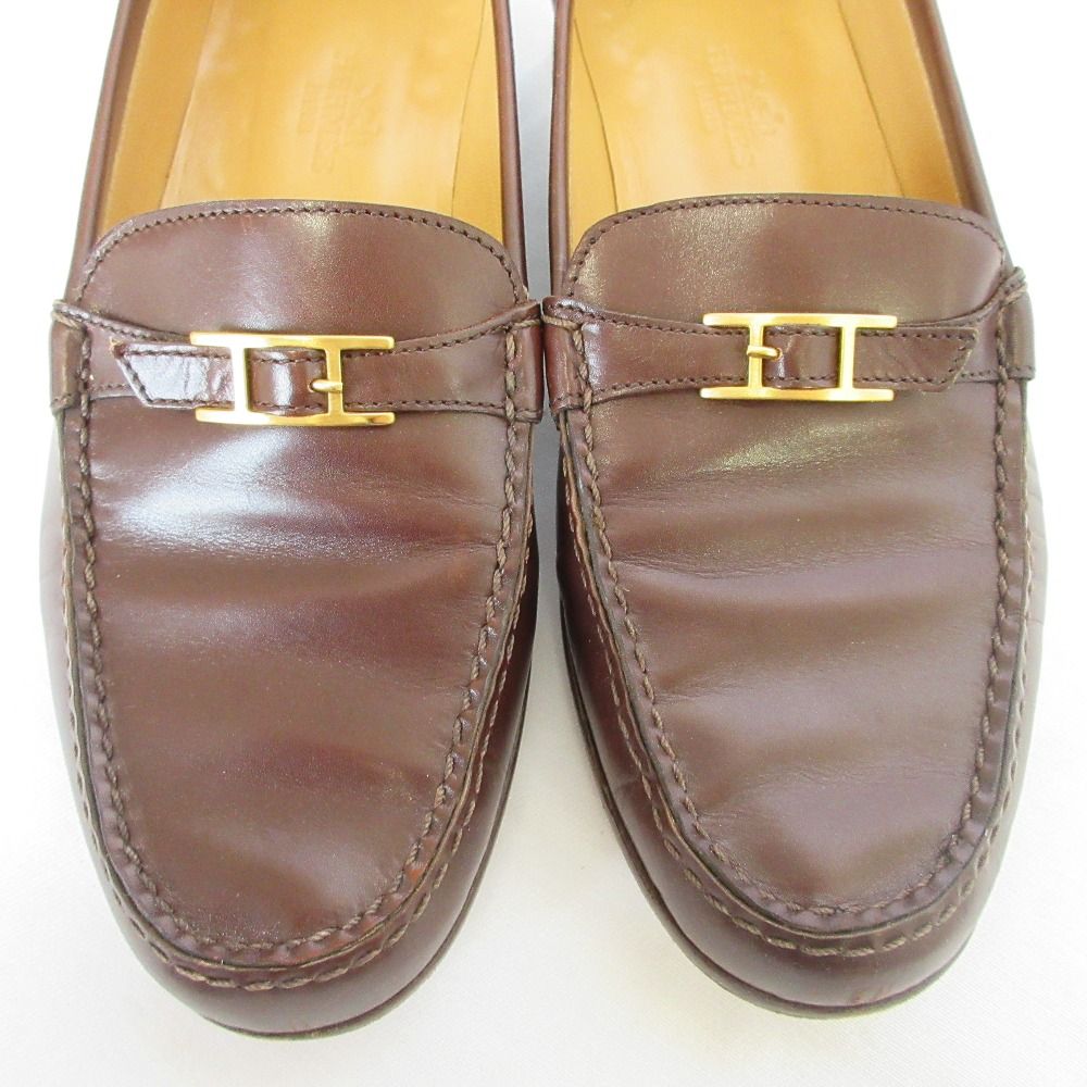 Hermes Hapi Belt Leather Loafers Shoes Brown 36.5 — view 4