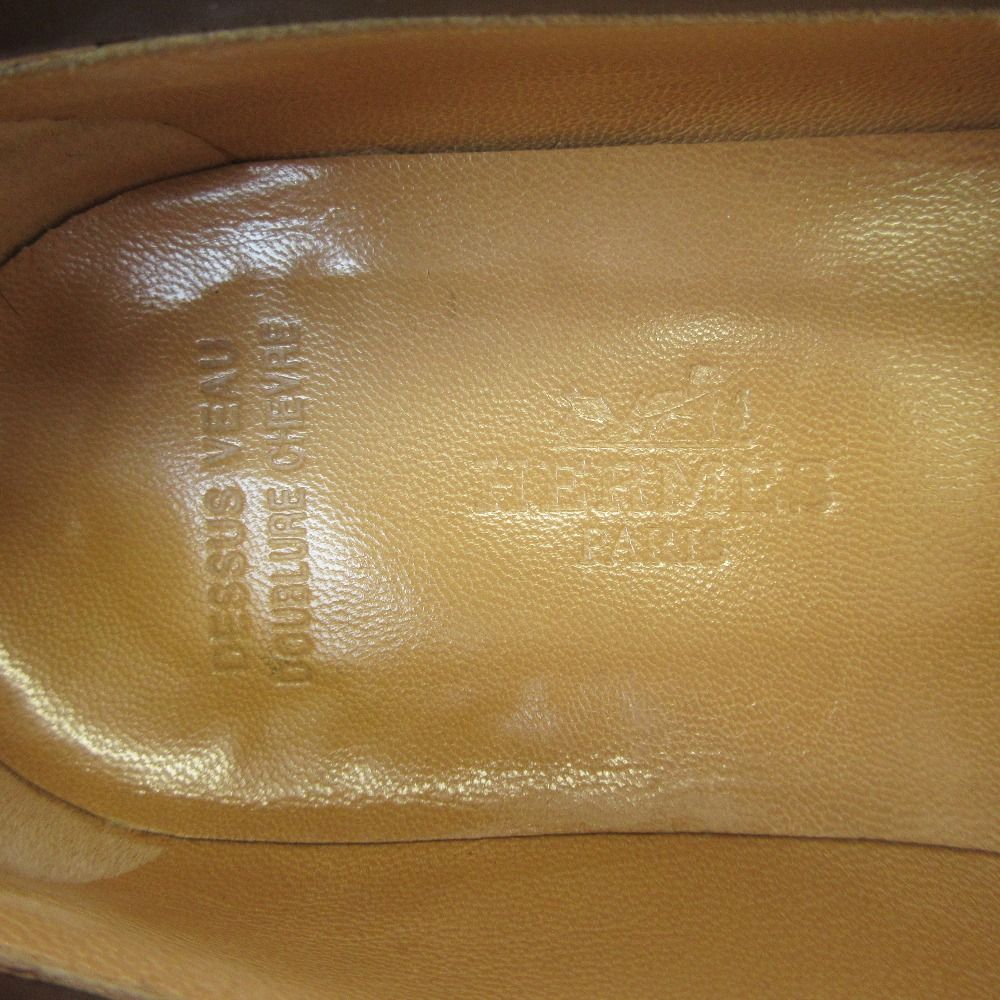 Hermes Hapi Belt Leather Loafers Shoes Brown 36.5 — view 6