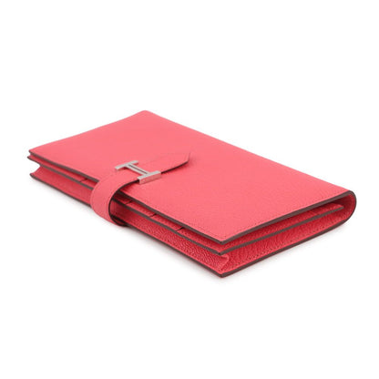Hermes Wallet Bearn Soufflet Yes Rose Azalea Silver Chevre Mysore — view 2