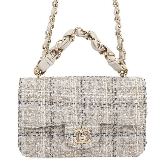 Chanel Chain Shoulder Bag CC Logo Quilted Single Flap Tweed