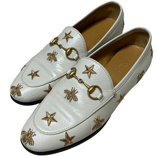 Gucci Star Bi Embroidery Jordan Horsebit Loafers White 36