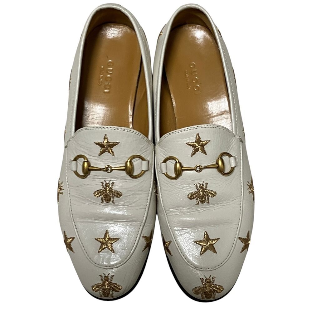 Gucci Star Bi Embroidery Jordan Horsebit Loafers White 36 — view 5