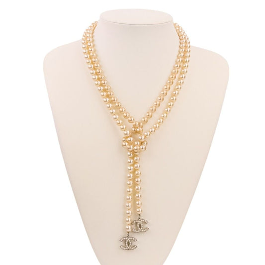 Chanel CC Logo Pearl Necklace Gold