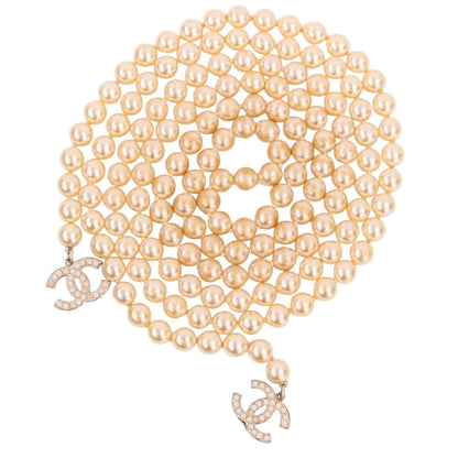 Chanel CC Logo Pearl Necklace Gold