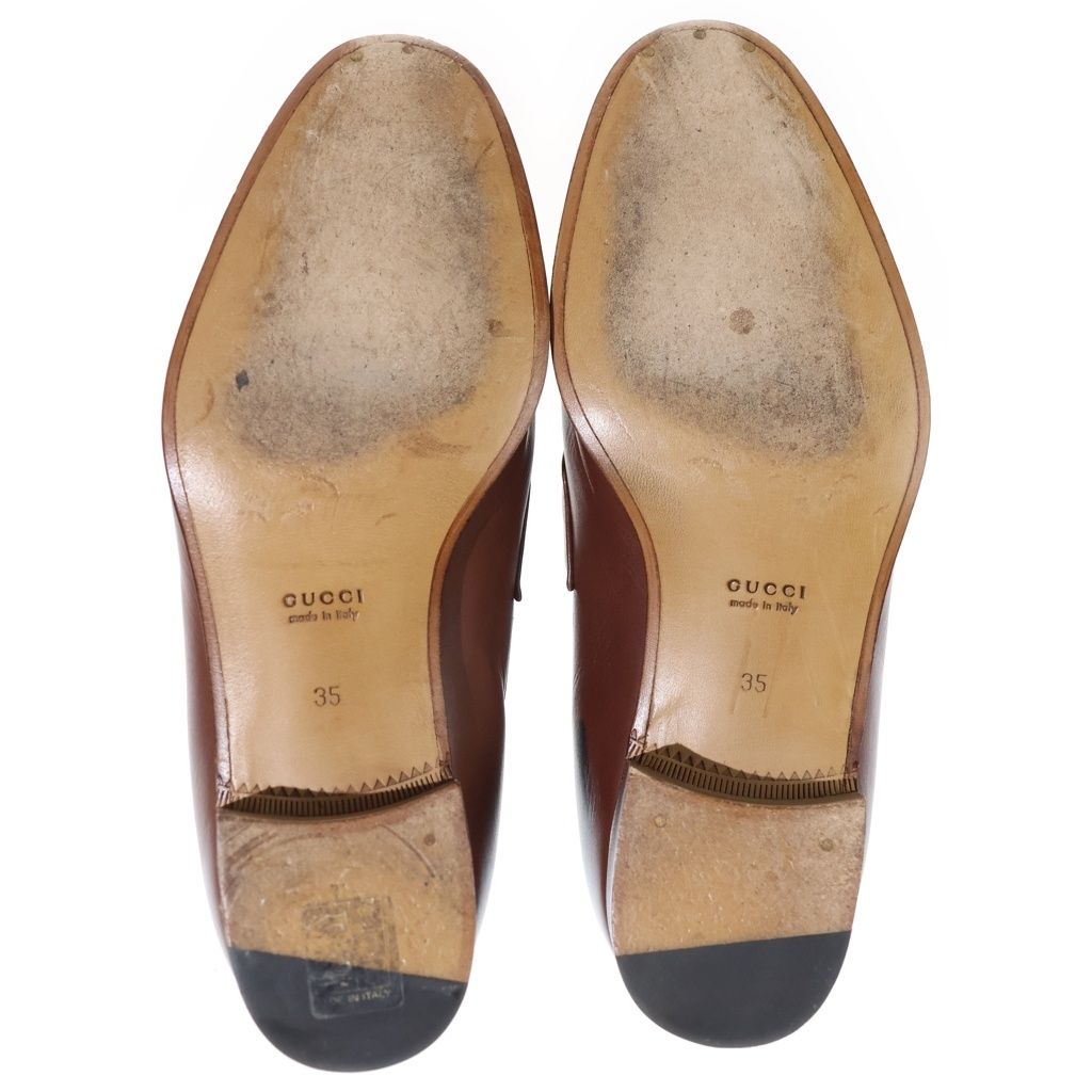 Gucci Interlocking G Web Line Leather Tassel Loafers Shoes Brown — view 5