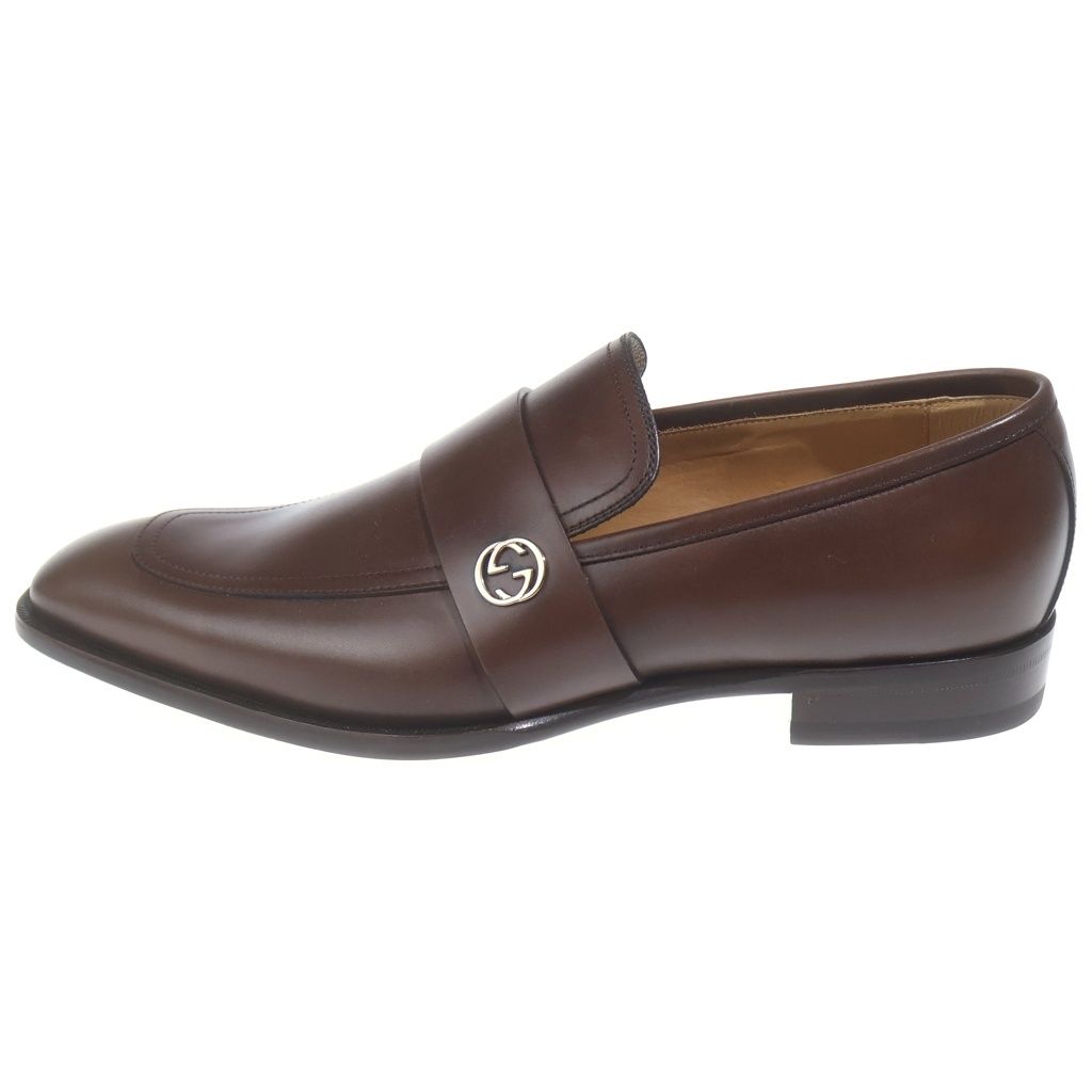 Gucci Interlocking G Leather Shoes Loafers Brown