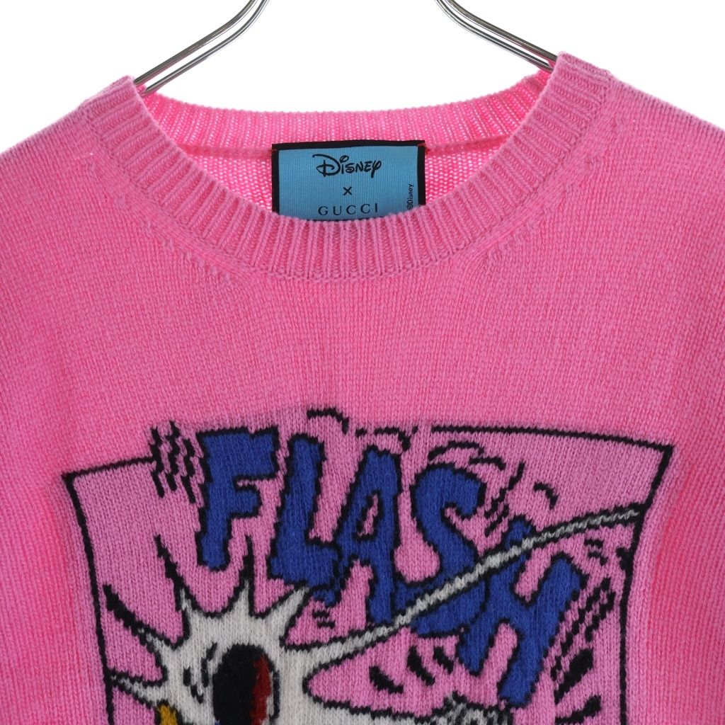 Gucci Disney Donald Duck Jacquard Crew Neck Long Sleeve Pullover Sweater Pink — view 3