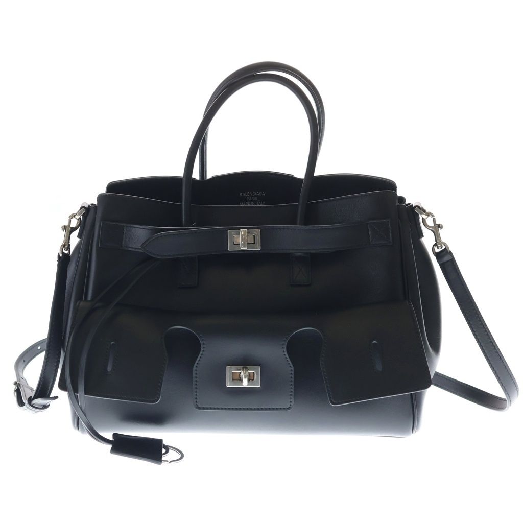 Balenciaga Bel Air Carry All Leather 2-Way Hand Shoulder Tote Bag Silver Black