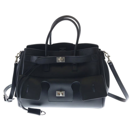 Balenciaga Bel Air Carry All Leather 2-Way Hand Shoulder Tote Bag Silver Black