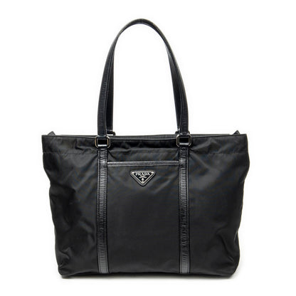 Prada Zip Shopping Tote Bag Black Nylon Canvas