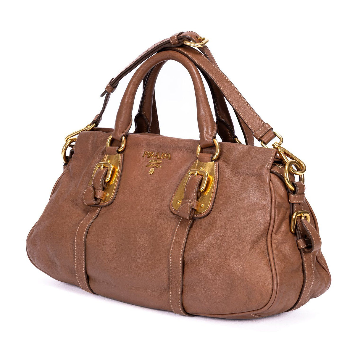 Prada Bowlet Brown Calfskin Leather Shoulder Bag — view 2