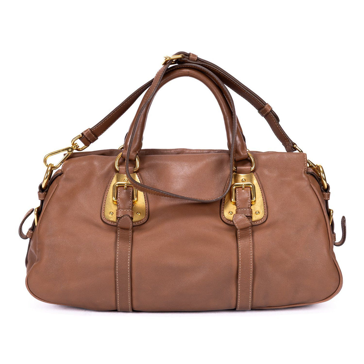 Prada Bowlet Brown Calfskin Leather Shoulder Bag — view 5