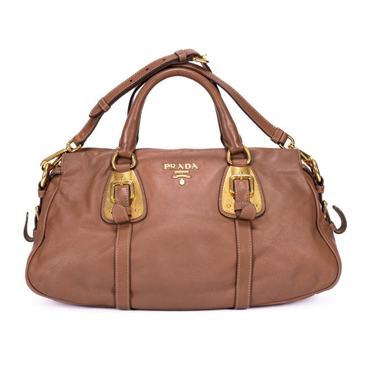 Prada Bowlet Brown Calfskin Leather Shoulder Bag