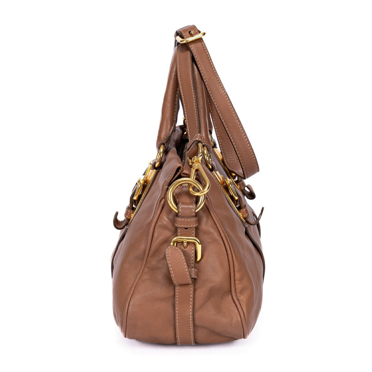Prada Bowlet Brown Calfskin Leather Shoulder Bag — view 3
