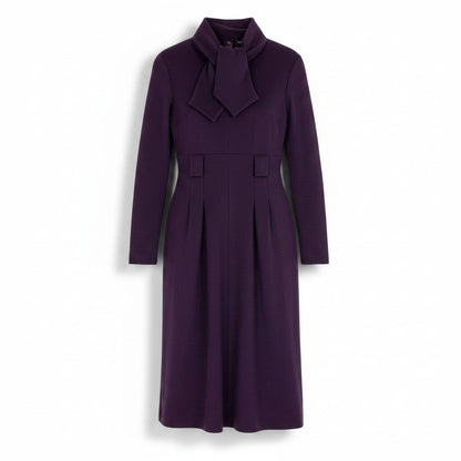 Chanel Wool Dress Long Sleeve Long Bowtie Ribbon 40 Purple