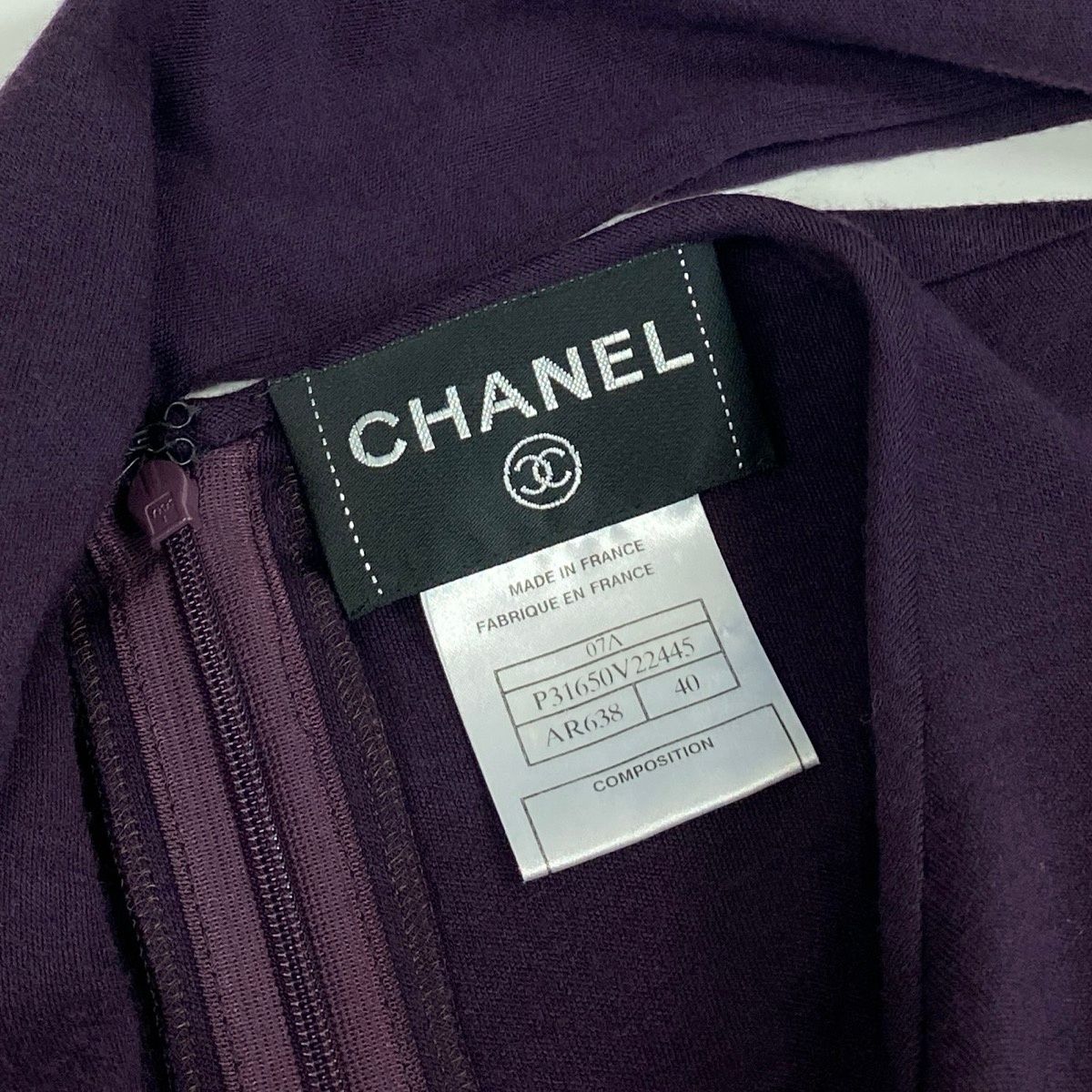 Chanel Wool Dress Long Sleeve Long Bowtie Ribbon 40 Purple — view 8