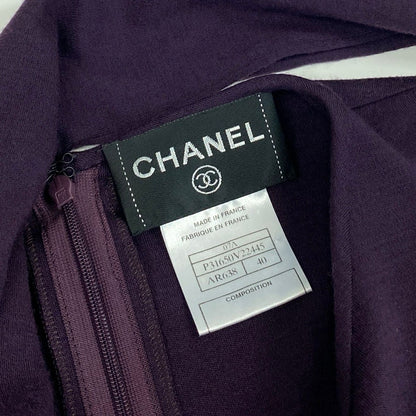 Chanel Wool Dress Long Sleeve Long Bowtie Ribbon 40 Purple — view 8