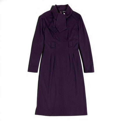 Chanel Wool Dress Long Sleeve Long Bowtie Ribbon 40 Purple — view 2