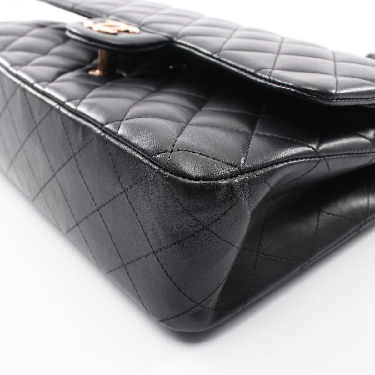 Chanel Shoulder Bag Quilted Double Flap Black Lambskin Chain — view 8