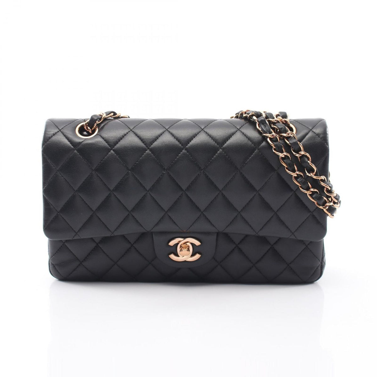 Chanel Shoulder Bag Quilted Double Flap Black Lambskin Chain