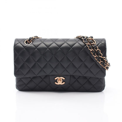 Chanel Shoulder Bag Quilted Double Flap Black Lambskin Chain