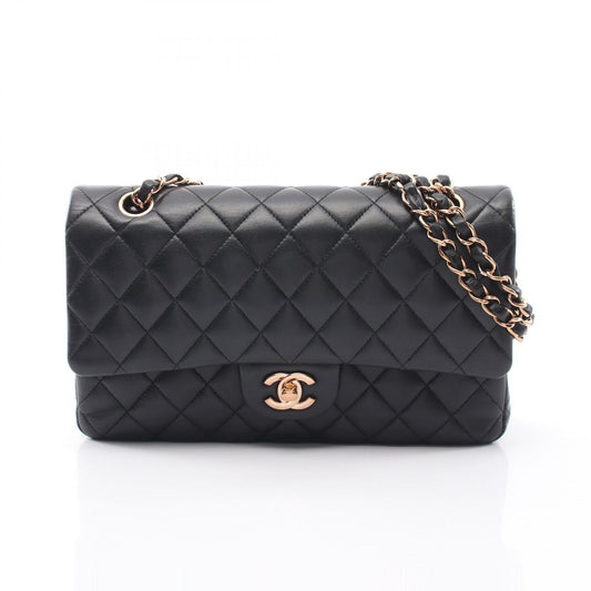 Chanel Shoulder Bag Quilted Double Flap Black Lambskin Chain