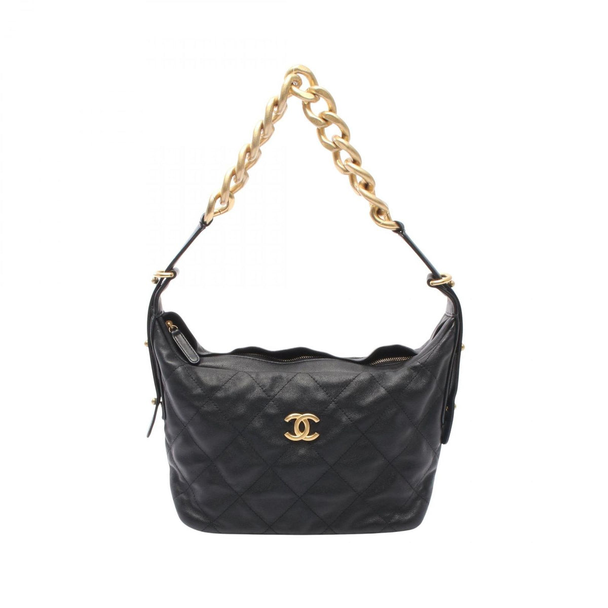 Chanel Shoulder Bag Quilted Hobo Black Lambskin