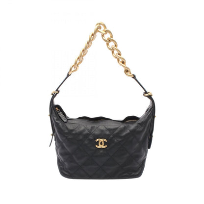 Chanel Shoulder Bag Quilted Hobo Black Lambskin