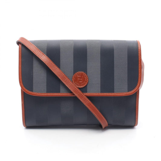 Fendi Shoulder Bag Pecan Navy Brown Canvas Leather