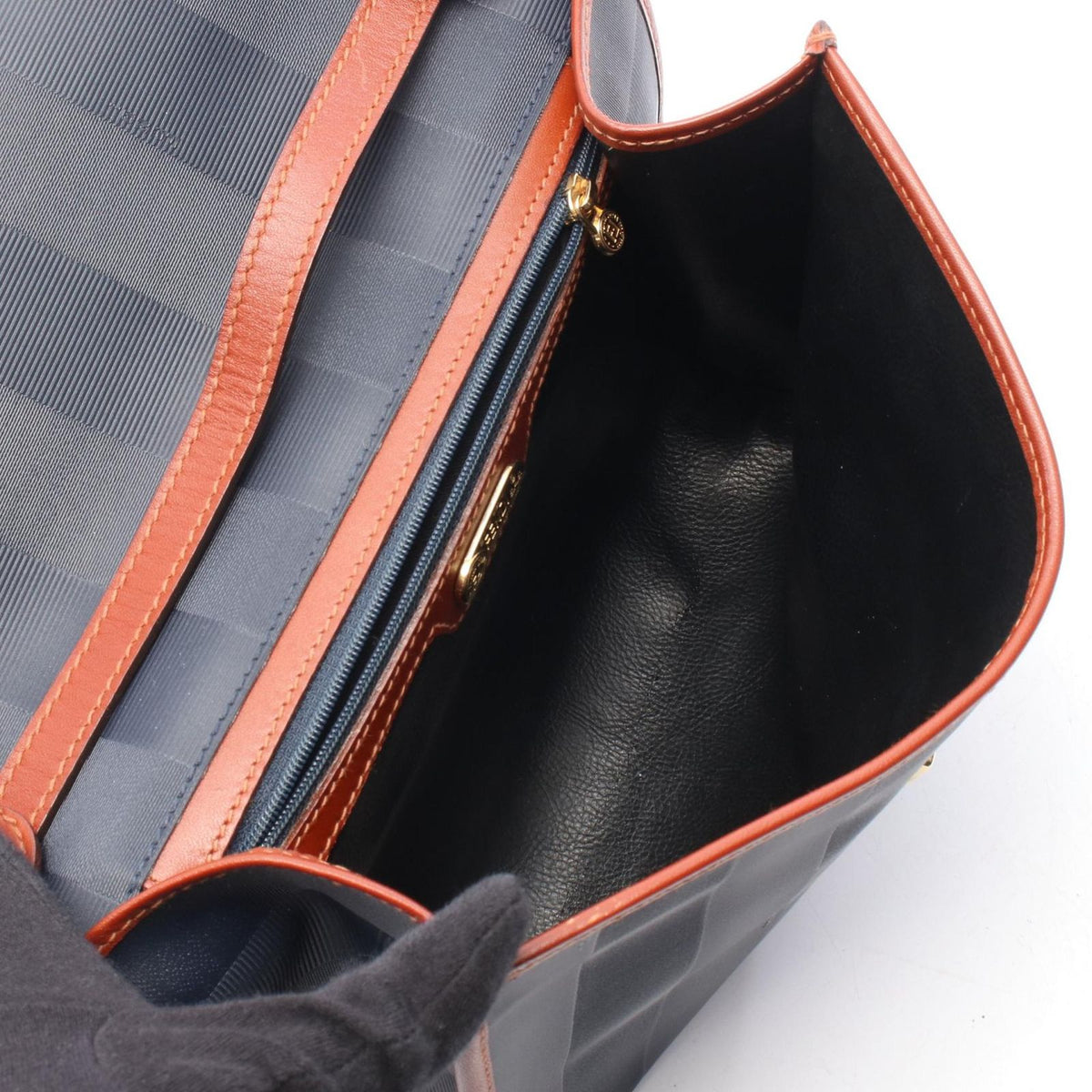 Fendi Shoulder Bag Pecan Navy Brown Canvas Leather — view 3