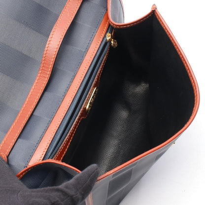 Fendi Shoulder Bag Pecan Navy Brown Canvas Leather — view 3