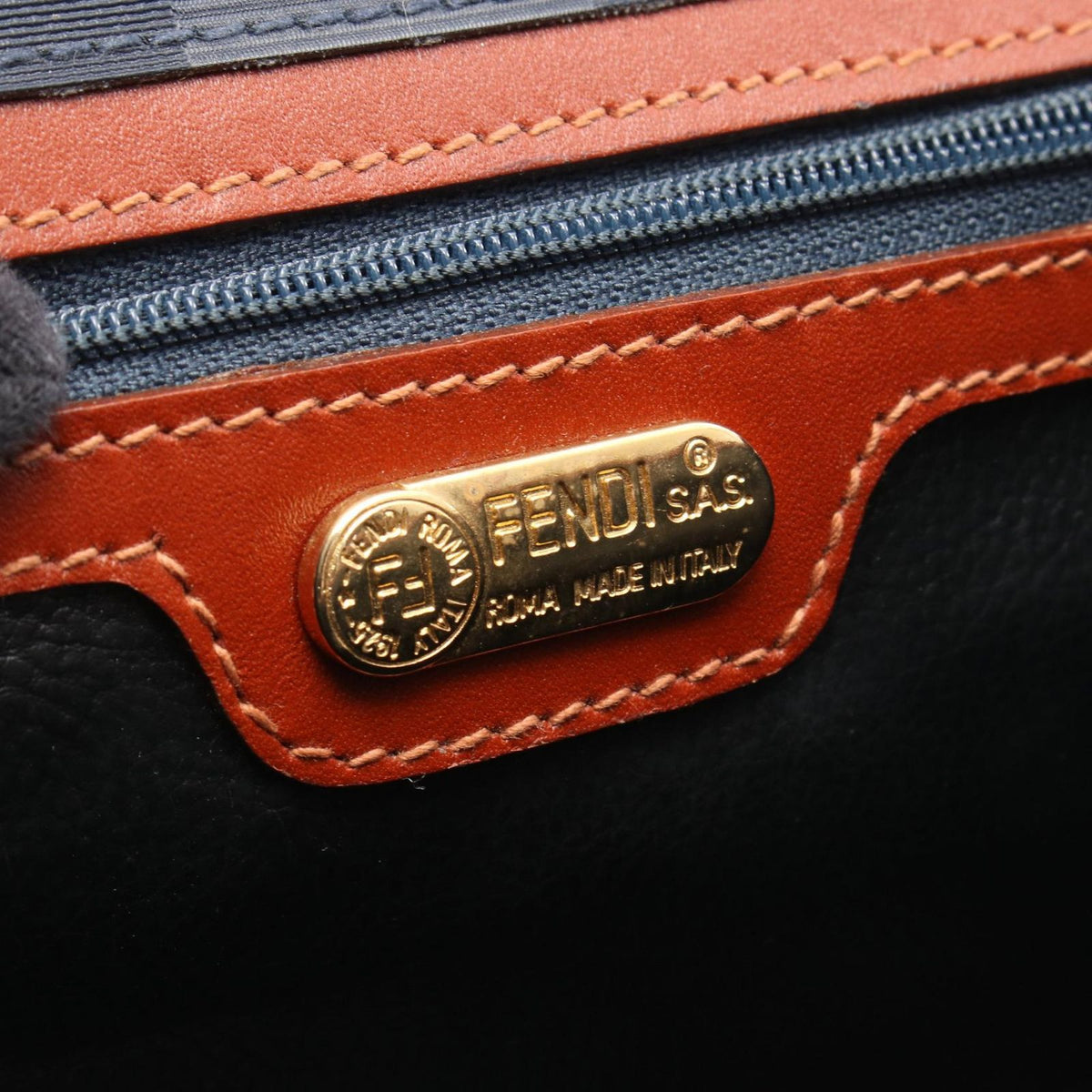 Fendi Shoulder Bag Pecan Navy Brown Canvas Leather — view 4