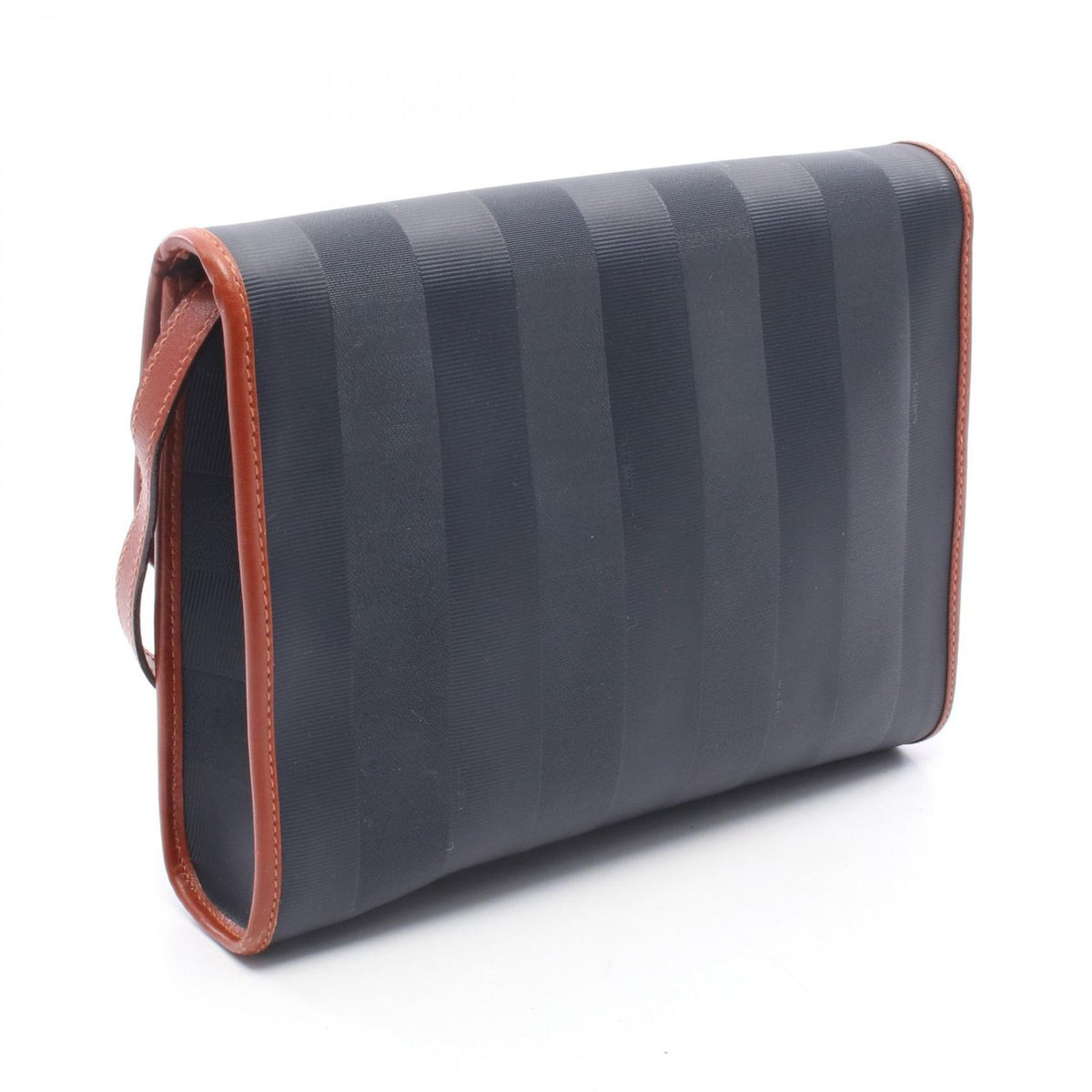 Fendi Shoulder Bag Pecan Navy Brown Canvas Leather — view 2