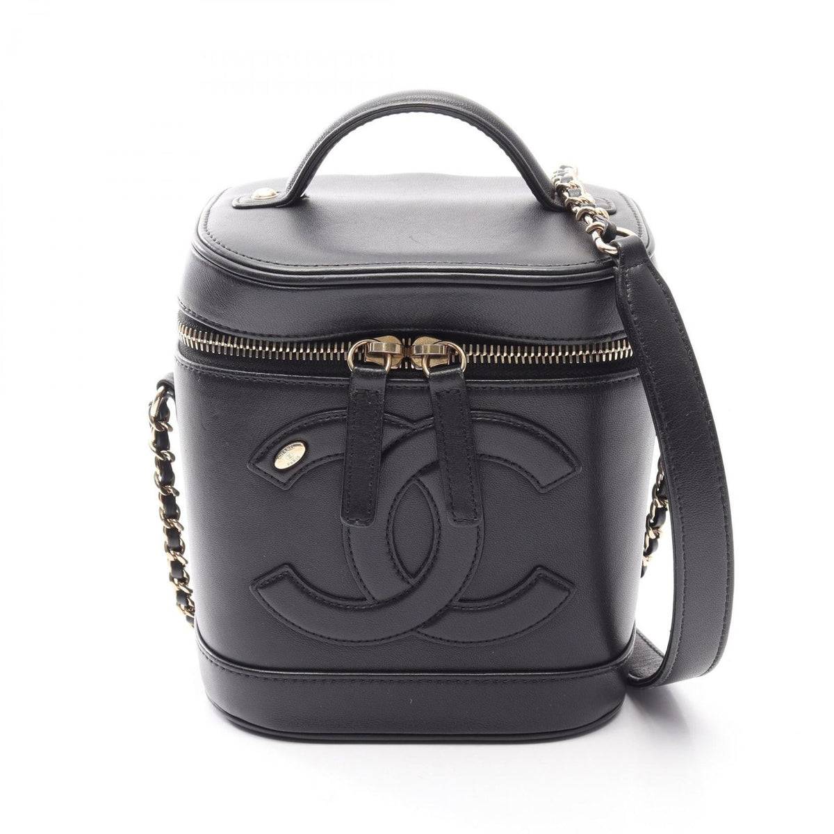 Chanel Handbag CC Logo 2-Way Black Lambskin CC Vanity Chain