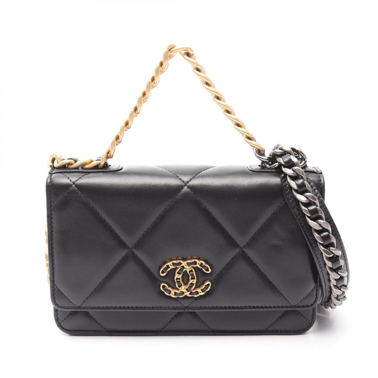 Chanel Shoulder Bag 19 Dizeneuf Quilted 2-Way Black Lambskin 19 Chain Wallet
