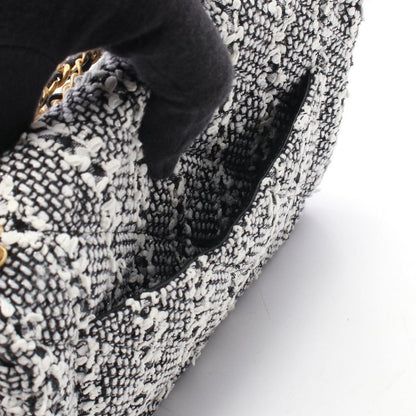 Chanel Shoulder Bag Quilted Faux Pearl White Black Fabric Leather Small Flap — view 8