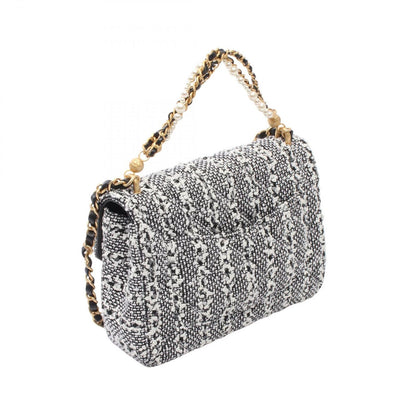 Chanel Shoulder Bag Quilted Faux Pearl White Black Fabric Leather Small Flap — view 2