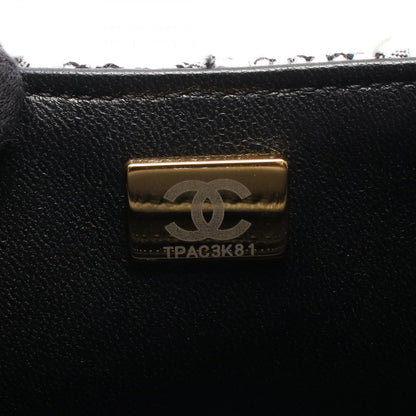 Chanel Shoulder Bag Quilted Faux Pearl White Black Fabric Leather Small Flap — view 5