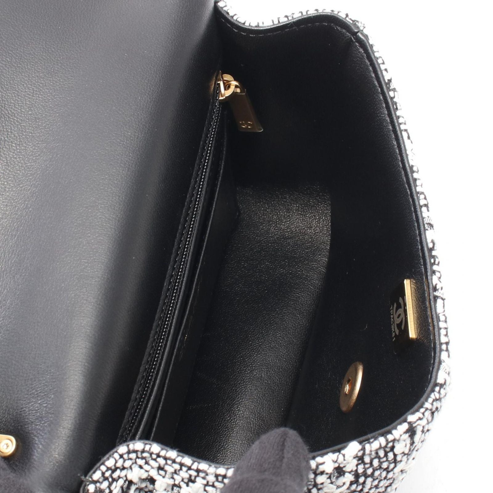 Chanel Shoulder Bag Quilted Faux Pearl White Black Fabric Leather Small Flap — view 3