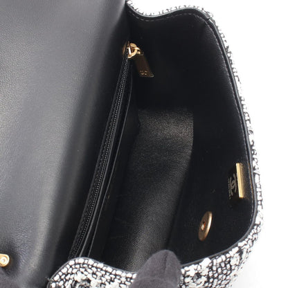 Chanel Shoulder Bag Quilted Faux Pearl White Black Fabric Leather Small Flap — view 3